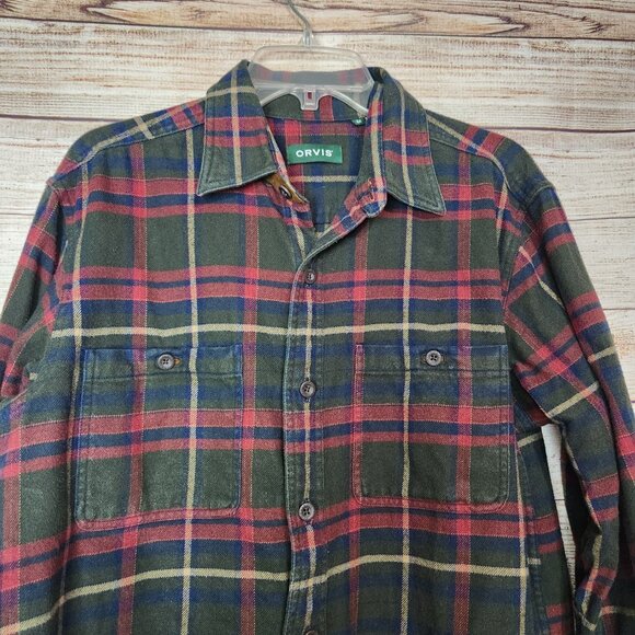 Orvis Perfect Flannel Shirt Long Sleeve Button Down Plaid Pockets Men's Medium - Picture 2 of 16